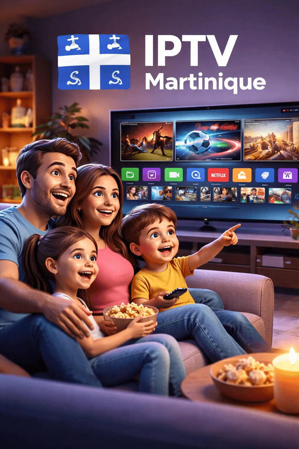 IPTV Martinique – famille regardant la télévision en 2026
