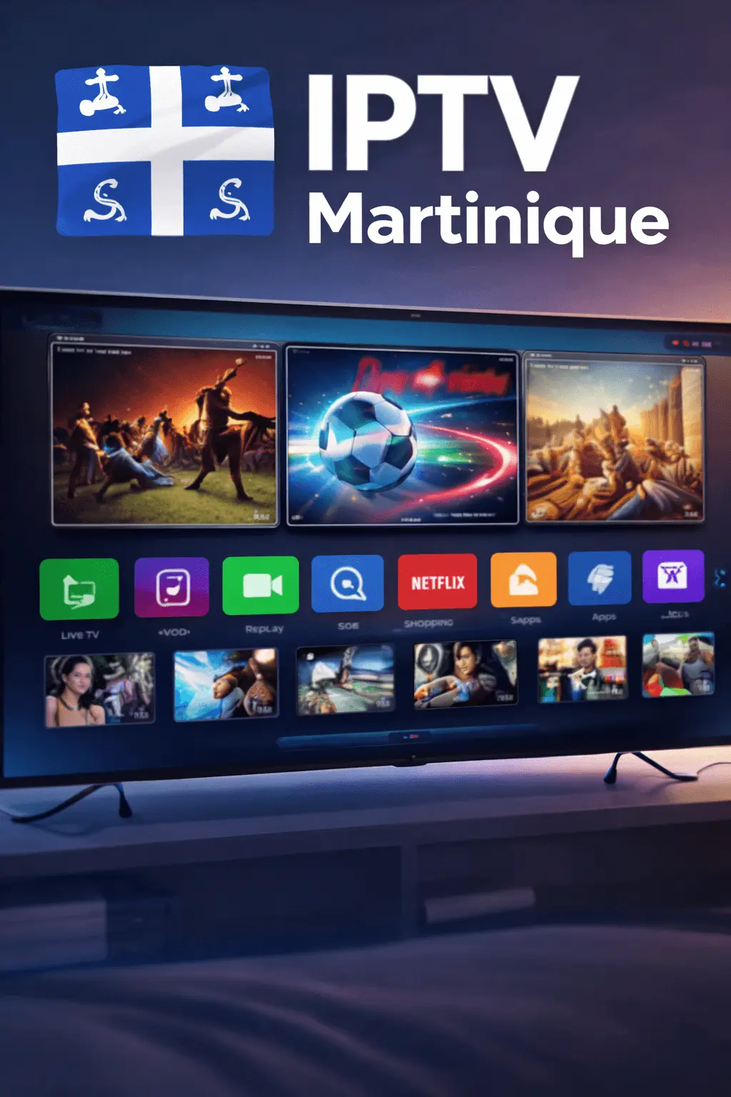 IPTV Martinique – interface IPTV avec chaînes TV, films et sport